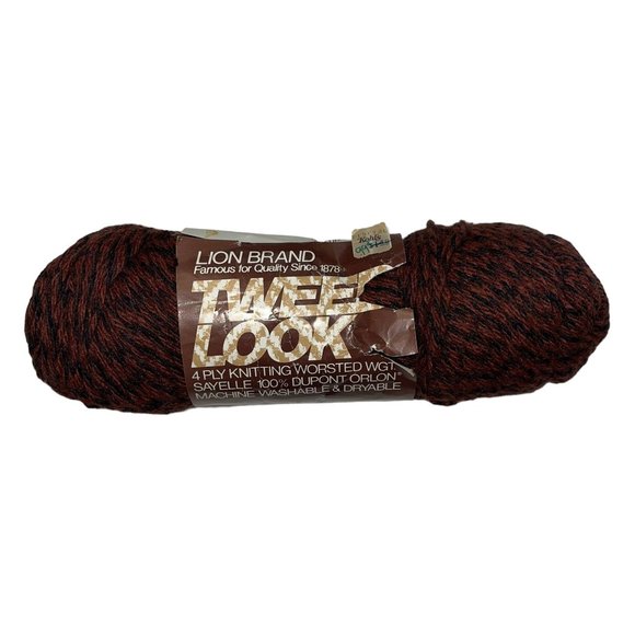 Vintage Lion Brand Tweed Look 48 Mahogany Yarn Skein 4 Worsted Orlon Moth Proof - Picture 1 of 2